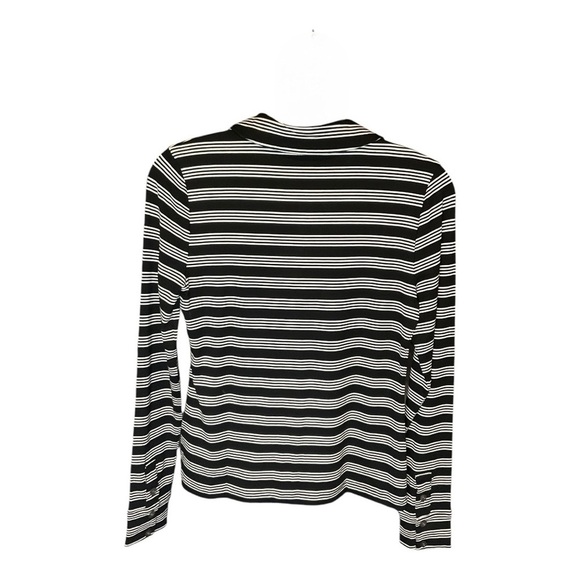 MJ Crew Long Sleeve Button Up Top In Striped Refined Rib S - Picture 2 of 3